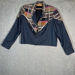 Vtg Modi Denim Jacket Women XL Blue Jean Sequin Beaded Embellished Eras Swifties